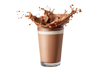 Fototapeta premium Chocolate milk splash in glass isolated on transparent background