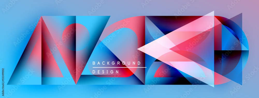 Poster abstract geometric shapes, vibrant colors, modern design. blue, pink, red gradients create dynamic v