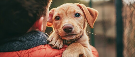 Excited Puppy Enjoys Adoption Day with New Owner at Animal Shelter