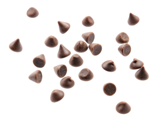  chocolate chips scattered isolated on white background PNG, ai generated
