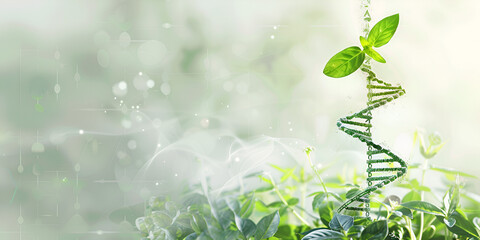 Digital plant DNA with futuristic technology visualization, Green plant growing with DNA spiral in digital format, Innovation in plant science with DNA and digital data representation