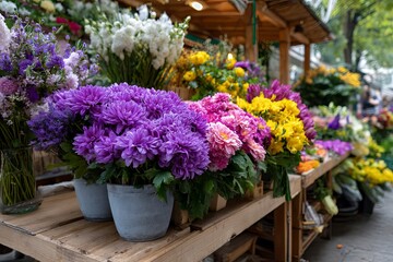 Obraz premium Flower market stall with fresh beautiful flower