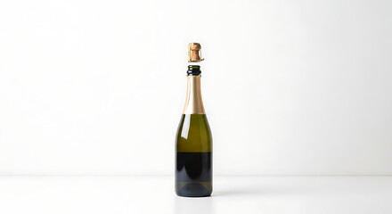 Champagne bottle with cork partially removed.