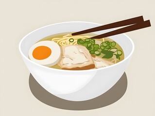 Bowl of ramen with clear broth soft-boiled egg an