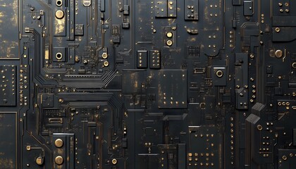 Detailed view of a complex circuit board design.