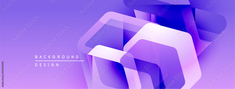 Poster abstract geometric shapes overlap, creating vibrant purple gradients. modern design elements suggest