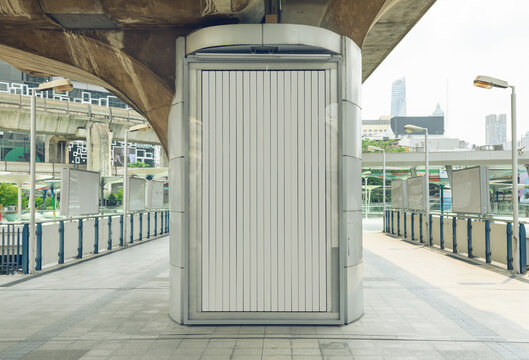 Mockup image of Blank Trivision billbord white screen posters and led for street advertising On City Background