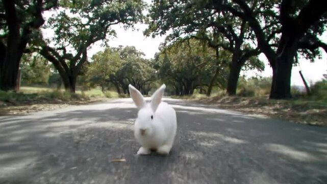 Rabbit running in the road, Cute bunny friend, pet rabbit