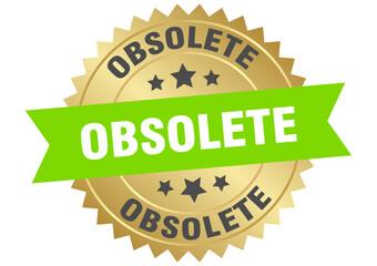 obsolete. obsolete round green and gold label isolated on transparent background