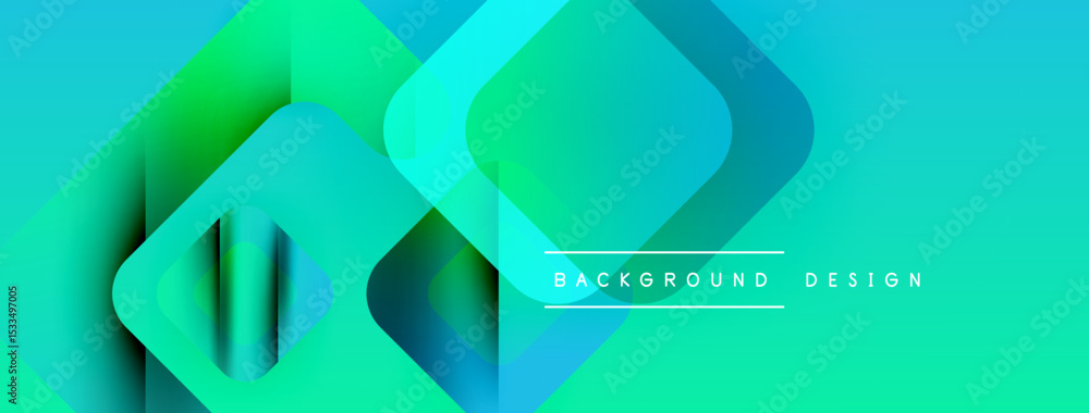 Poster abstract geometric shapes overlap, creating vibrant turquoise, green gradient. modern design element