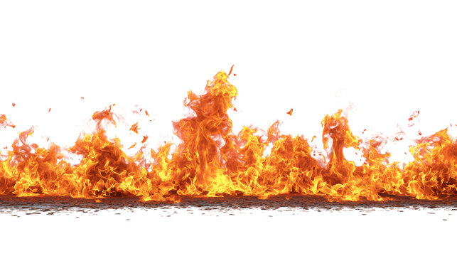 Intense Fire Flames Border Design on White Background for Compositing Use