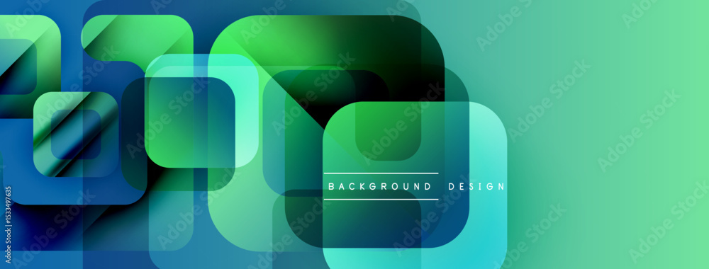 Poster abstract geometric shapes overlap, creating vibrant turquoise, green gradients. modern design elemen