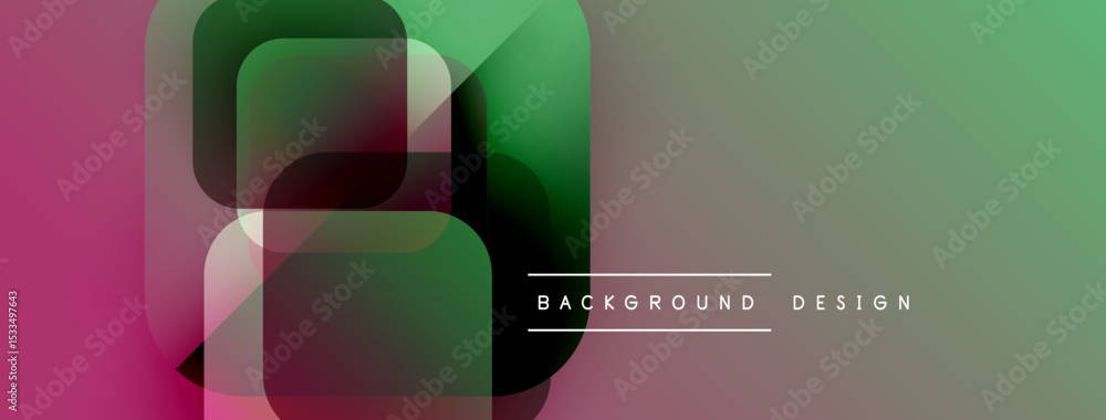 Poster Abstract geometric shapes overlap, creating vibrant color gradients. Modern design elements suggest dynamic visual experience.