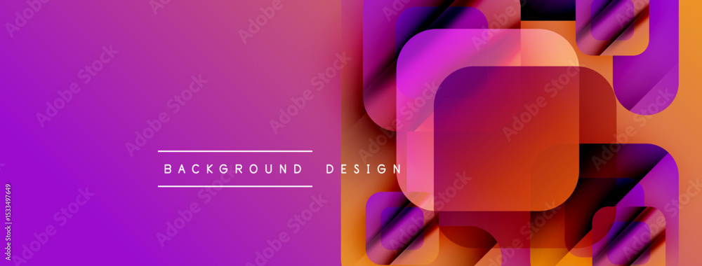 Aufkleber Abstract vibrant background. Overlapping squares create dynamic visual effect. Purple, orange hues dominate composition. Modern design element.