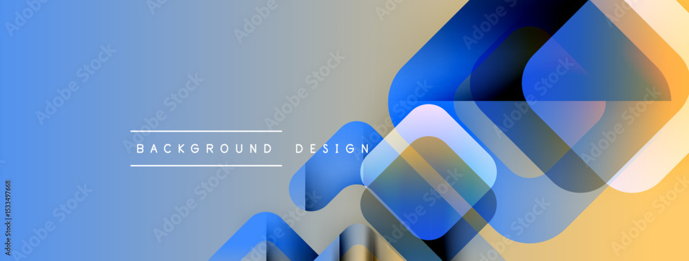 Poster abstract geometric shapes overlap, creating vibrant blue, yellow gradients. modern design suggests t