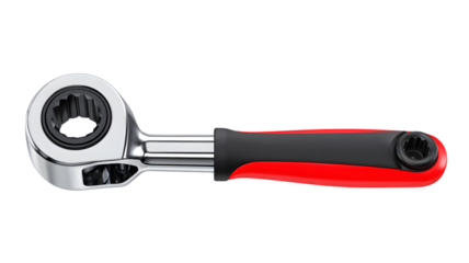 Modern ratcheting wrench with ergonomic handle and precise mechanics detailed close up