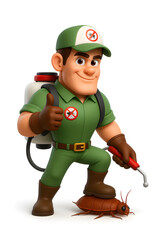 Confident 3d Cartoon Pest Exterminator with Sprayer - Pest Control & Bug Removal Service