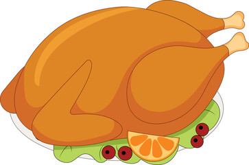Beautifully Roasted Whole Christmas Chicken on a Garnished Plate Cartoon Vector
