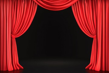 Photorealistic Red Curtains Opening with Cinematic Light and Dark Backdrop