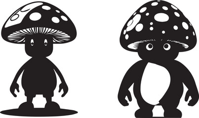 Cute Mushroom's black and white isolated on white background 