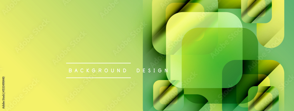Poster abstract geometric design. overlapping squares, rectangles create layered effect. yellow, green hues