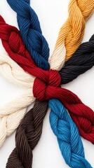 Colorful Braided Yarns on White Background