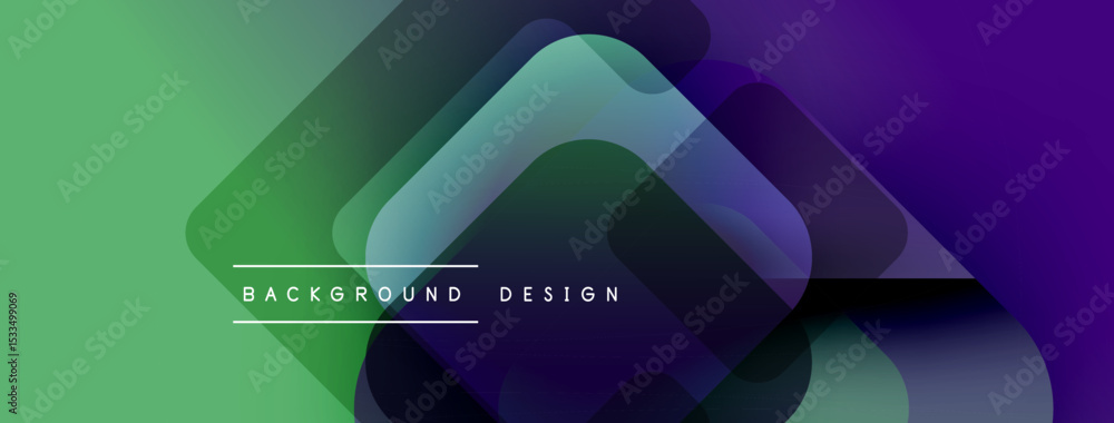 Poster abstract geometric shapes overlap, creating vibrant gradient effect. modern design utilizes green, p
