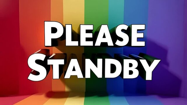 a Please standby text with rainbow background show the technical issue for maintenance
