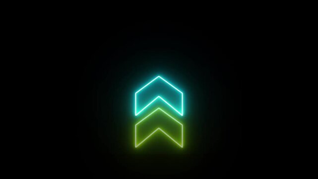 Neon up moving arrow icon. Neon up arrow icon animation.