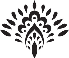 Artistic hand drawn ethnic vector print. Symmetric Moroccan decorative element for printing on T-Shirt, mug or other souvenir. Boho style decoration. Black silhouette pattern on white background.