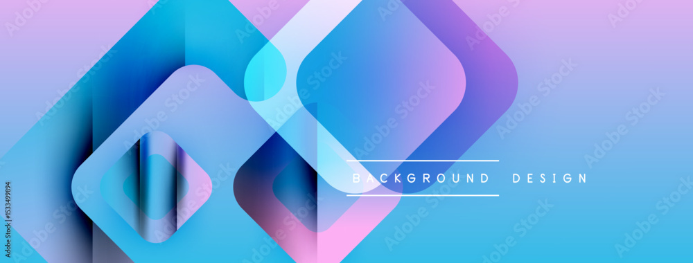 Poster abstract geometric shapes overlap, creating vibrant blue, purple gradients. modern design elements s