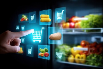 Interactive Smart Refrigerator Interface Showing Grocery List and Selection Options for Users