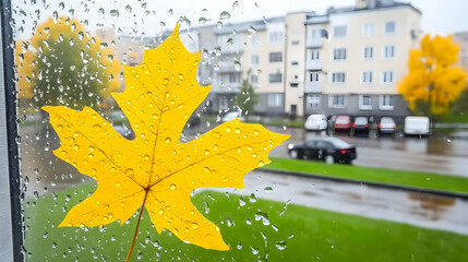 Obraz premium Isolated brown and red autumn maple leaves on wet roads and streets