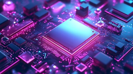 A glowing microchip surrounded by electric energy pulses

