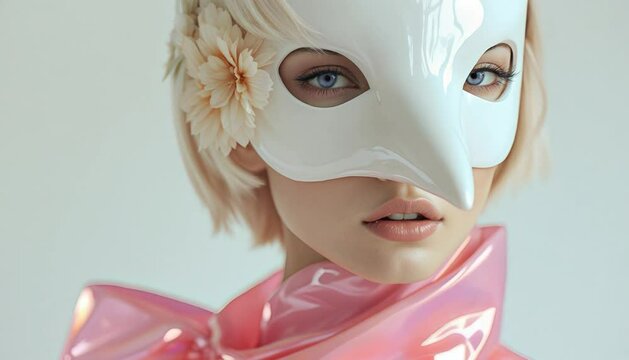ファンタジーストーリー（時の流れが淀む淵に、未来と過去の幻影をまとう、ミステリアスな仮面の女性）
