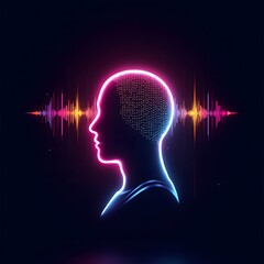 Obraz premium Voice Recognition Technology Human Neon Head