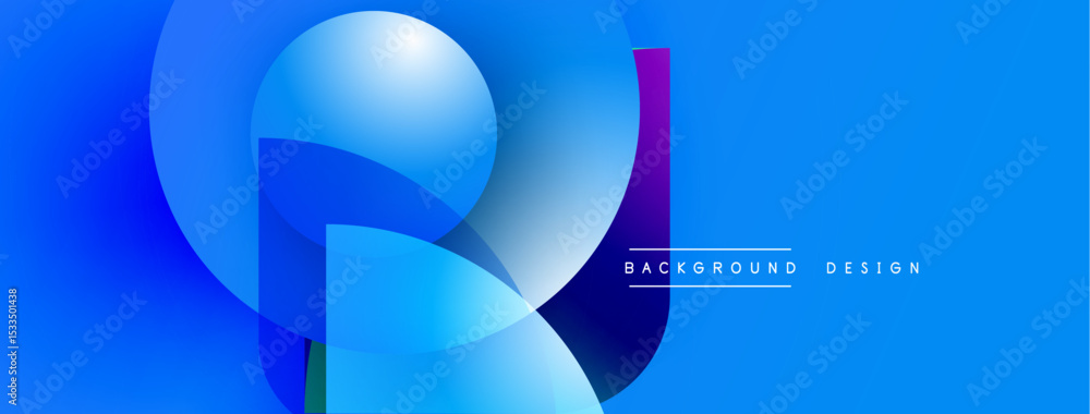 Poster abstract blue design features overlapping circles, gradients. modern aesthetic, vibrant colors, simp