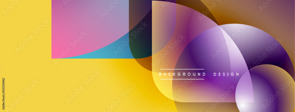 Poster Abstract geometric shapes overlap. Vibrant colors blend, creating dynamic visual effect. Modern design elements present smooth gradients.