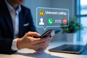 Person looking at an unknown calling notification on a smartphone.