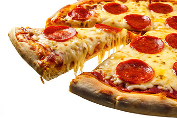   pepperoni pizza slice with melted cheese isolated on white background PNG,ai generated