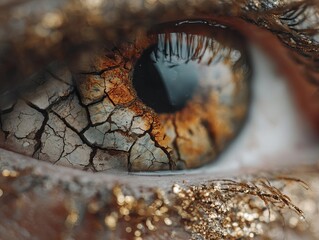 An artistic close-up of a textured and expressive human eye.