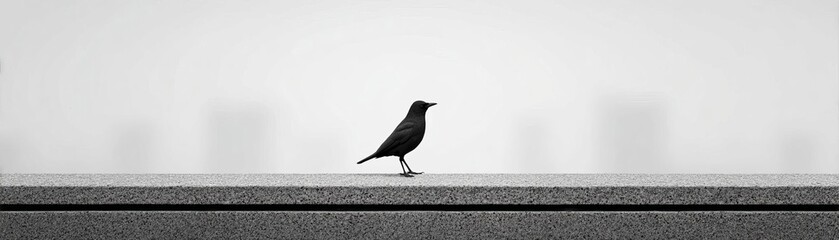 A solitary bird standing gracefully on a flat surface.