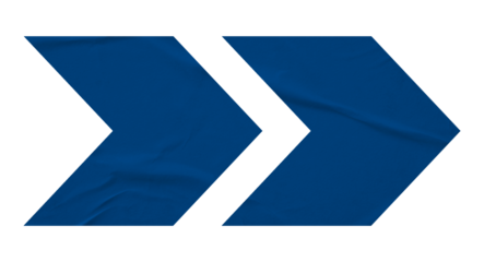 Blue crumpled paper arrow isolated on transparent background