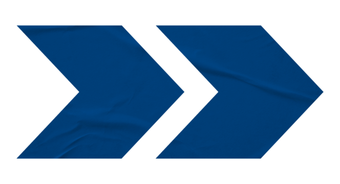 Blue crumpled paper arrow isolated on transparent background