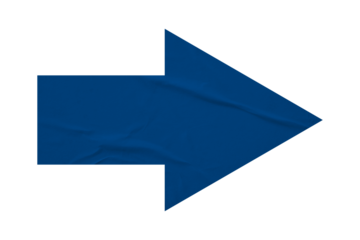 Blue crumpled paper arrow isolated on transparent background