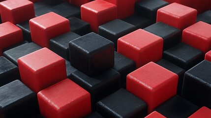 Fototapeta premium Grid of Red and Black Cubes in Abstract Pattern