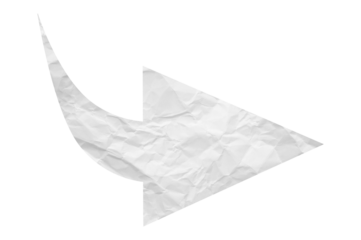 White crumpled paper arrow isolated on transparent background