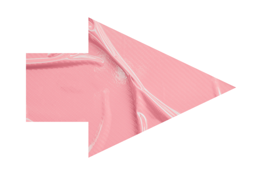Pink crumpled paper arrow isolated on transparent background