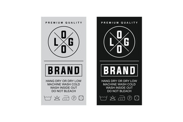 Satin Fabric Clothing Label Design. Customizable Apparel Tag with Wash Instructions and Logo Placeholder