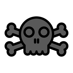 icon of a skull with two crossed bones underneath, designed in a minimalist cartoon style. Often used as a symbol for danger, poison, death, or piracy. Suitable for warning signs